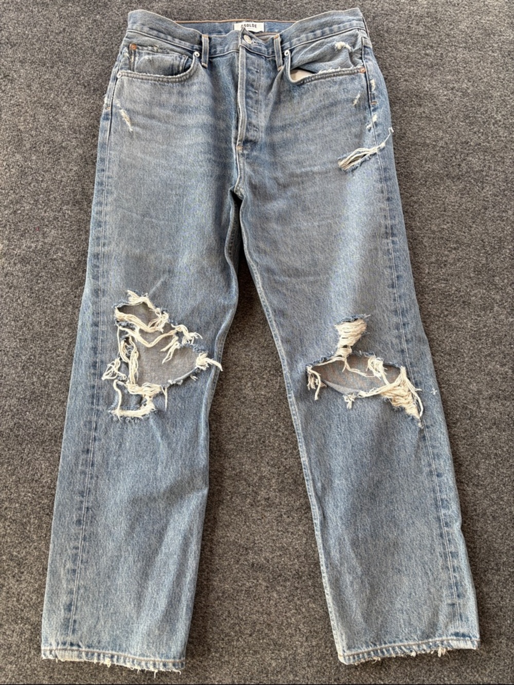 AGOLDE Distressed Straight Leg Jeans - Size 30 - Light Wash